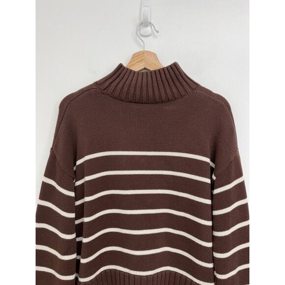 GAP Oversized 24/7 Split-Hem Mockneck Cotton Chunky Knit Stripe Sweater XS - Picture 4 of 12